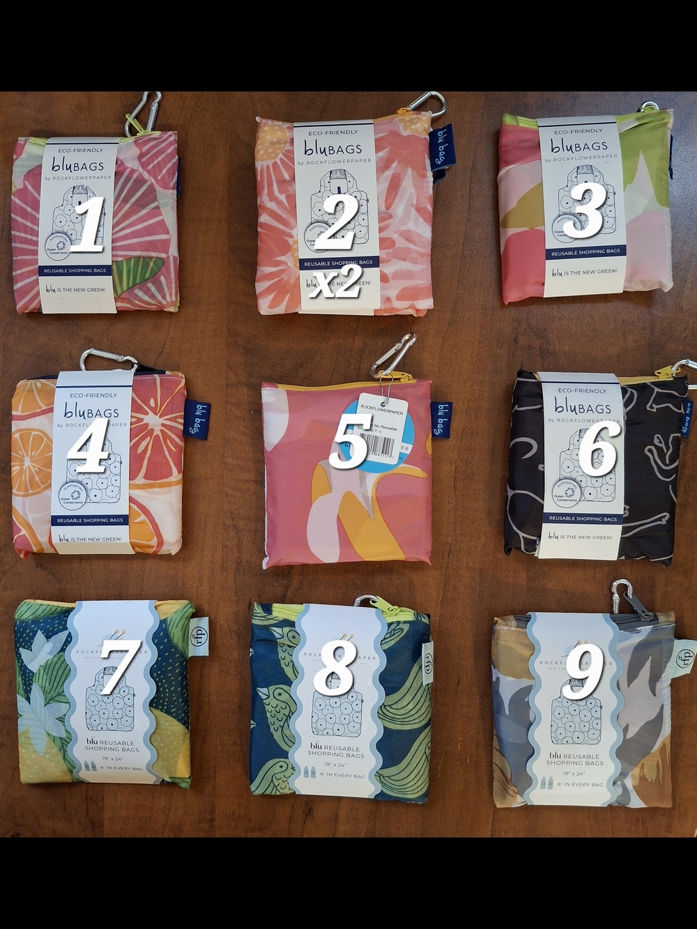 Asst. Blu Bags- Reusable Shopping Bags - 9 Different Designs (10 Bags Available)